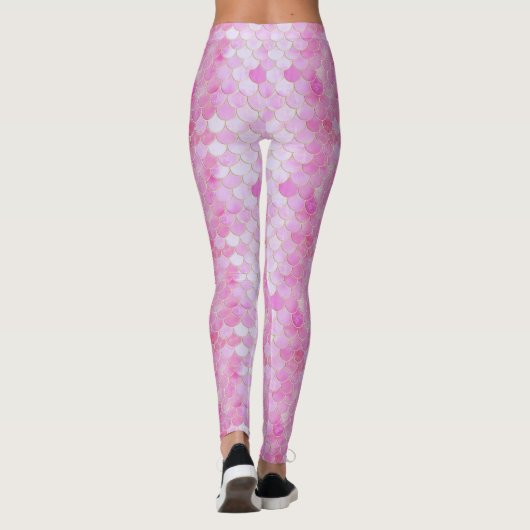 Roze Pastel & Goud Shimmer Zeemeermin Schaal Patro Leggings (Achterkant)