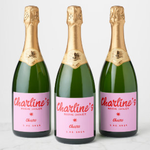 Roze pastel handschrift Retro Vrijgezellenfeest Sparkling Wijnetiket