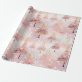 Roze Pastel Kerstboom Cadeaupapier (Uitgerold)