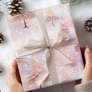 Roze Pastel Kerstboom Cadeaupapier