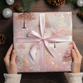 Roze Pastel Kerstboom Cadeaupapier