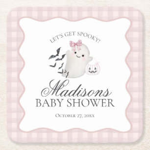 Roze Pastel Kleine Boe Geest Baby Shower Bar Vierkante Kartonnen Onderzetter