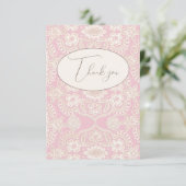 Roze Pastel Landelijke Nep Kant Platte Bedankkaart (Staand voorkant)