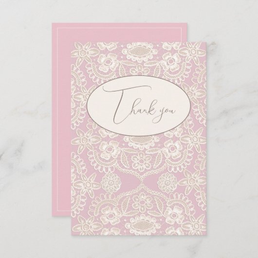 Roze Pastel Landelijke Nep Kant Platte Bedankkaart (Voorkant / Achterkant)