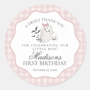 Roze Pastel Little Boo Geest Verjaardagsfeest Favo Ronde Sticker