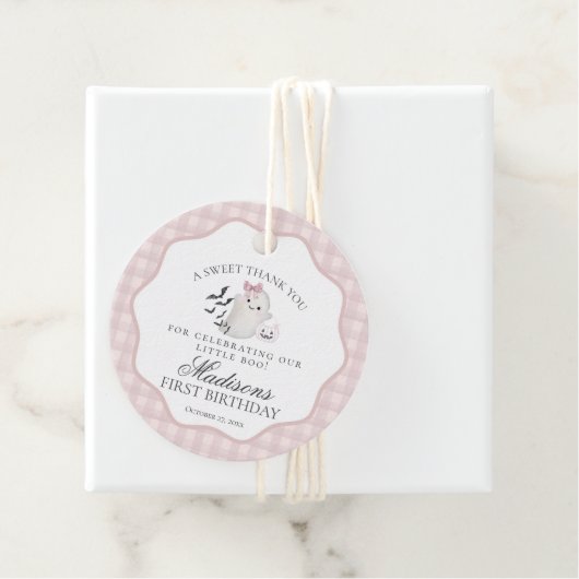 Roze Pastel Little Boo Ghost Verjaardag Party Circ Bedankjes Labels (In situ)