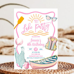 Roze pastel meisje meerfeest verjaardag kaart