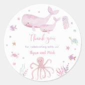 Roze pastel onder het Zee Baby shower Dank u Ronde Sticker (Voorkant)