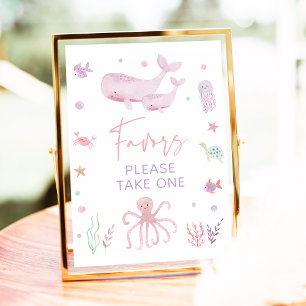 Roze pastel onder het Zee Baby shower gunstteken Poster