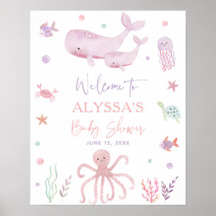 Roze pastel onder het Zee Baby shower Welkom Poster