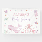 Roze Pastel Onder het Zeeen Baby shower Spandoek (Horizontaal)