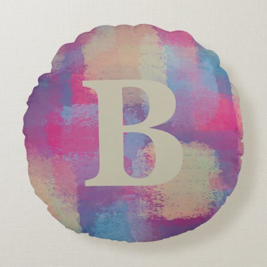 Roze Pastel Patchwork Initiaal Ronde kussen (Voorkant)