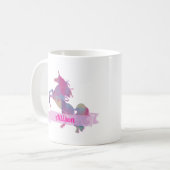 Roze pastel patchwork Unicorn Silhouette Design Co Koffiemok (Voorkant links)