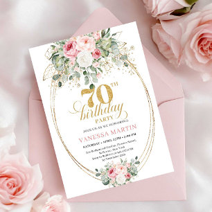 Roze Pastel Printbare 70e Verjaardagsuitnodiging Kaart