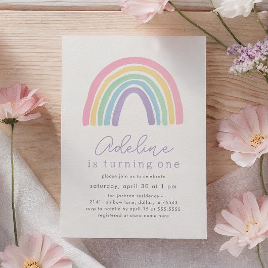 Roze pastel regenboog verjaardag kaart