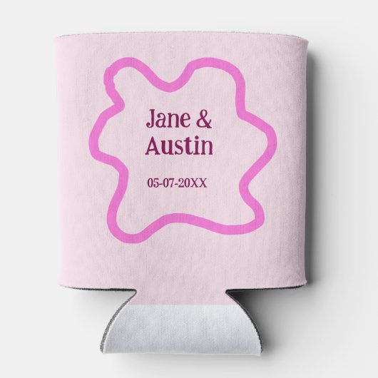 Roze pastel retro bruiloft grens lijst naam datum blikjeskoeler (Achterkant)