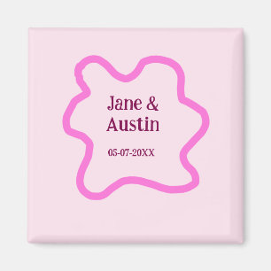 Roze pastel retro bruiloft grens lijst naam datum magneet