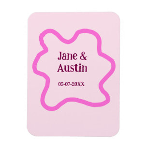 Roze pastel retro trouwrand frame naam datum magneet