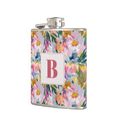 Roze Pastel Roze Abstract Bloem Bruiloft Monogram Heupfles (Links)