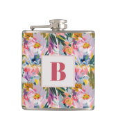 Roze Pastel Roze Abstract Bloemend Bruiloftsmonogr Heupfles (Voorkant)