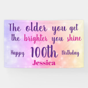 Roze pastel sparkly 100th Birthday gepersonaliseer Spandoek