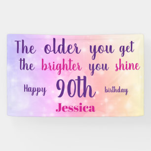Roze pastel sparkly 90th Birthday gepersonaliseerd Spandoek