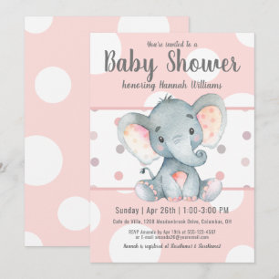 Roze Pastel Stippen Schattigee olifant Baby shower Kaart