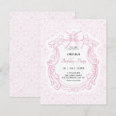 Roze pastel   strikje verjaardag kaart (Voorkant / Achterkant)