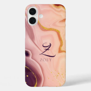 Roze Pastel Violet Glitter Waterverf iPhone 16 Plus Hoesje