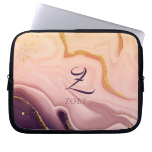Roze Pastel Violet Glitter Waterverf Laptop Sleeve