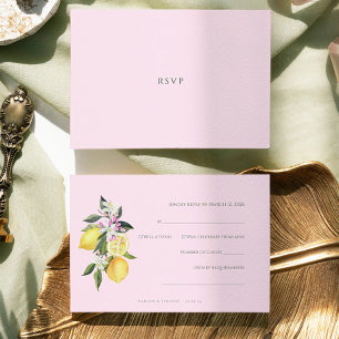 Roze Pastel Waterverf Citrus Bruiloft RSVP Kaart