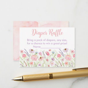 Roze Pastel Wildflower Baby shower Luier Raffle Informatiekaartje