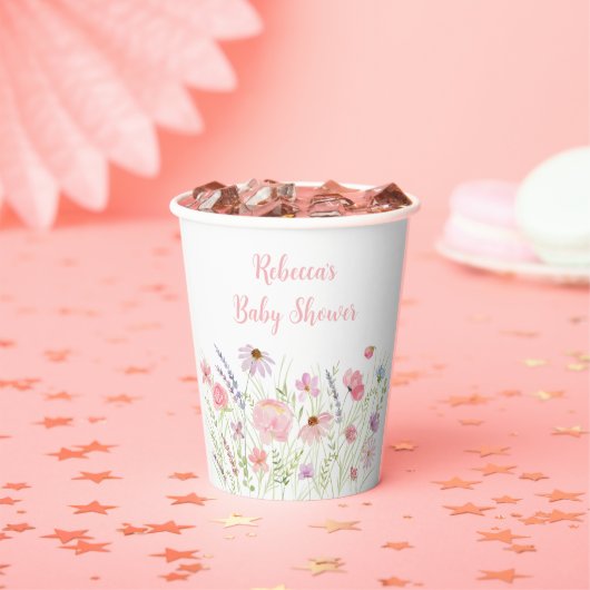 Roze Pastel Wildflower Baby shower Papieren Bekers (Insitu)