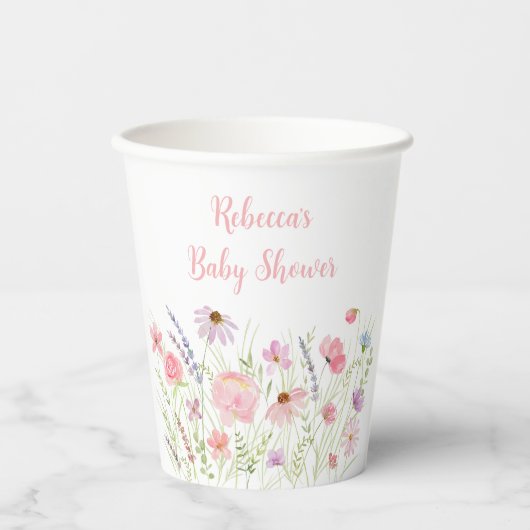 Roze Pastel Wildflower Baby shower Papieren Bekers (Voorkant)