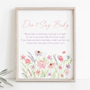 Roze Pastel Wildflower niet zeggen Baby spel Poster