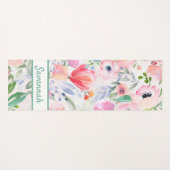 Roze pastelfloralen roos goudwitte monogram yogamat (Voorkant (horizontaal))