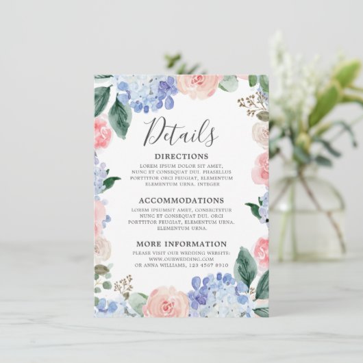 Roze pastelroze bruine hydrangeas informatiekaartje (Staand voorkant)