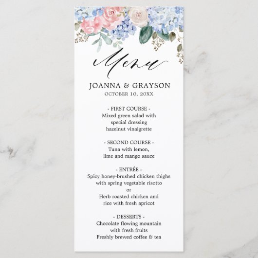 Roze pastelroze bruine hydrangeas menu (Voorkant)