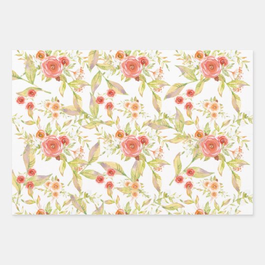 Roze Pastelrozen en Groene Bladeren Gevarieerd Inpakpapier Vel (Voorkant 3)
