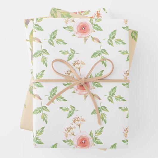 Roze Pastelrozen en Groene Bladeren Gevarieerd Inpakpapier Vel (In situ)