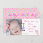 roze pastelspot zoo - verjaardag uitnodiging (Voorkant / Achterkant)