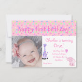 roze pastelspot zoo - verjaardag uitnodiging (Voorkant)