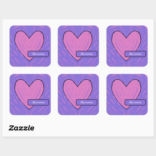 Roze Patchwork Hart Vierkante Sticker (Vel)