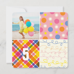 Roze Patchwork Pattern Squares Girl Foto van Birth Kaart