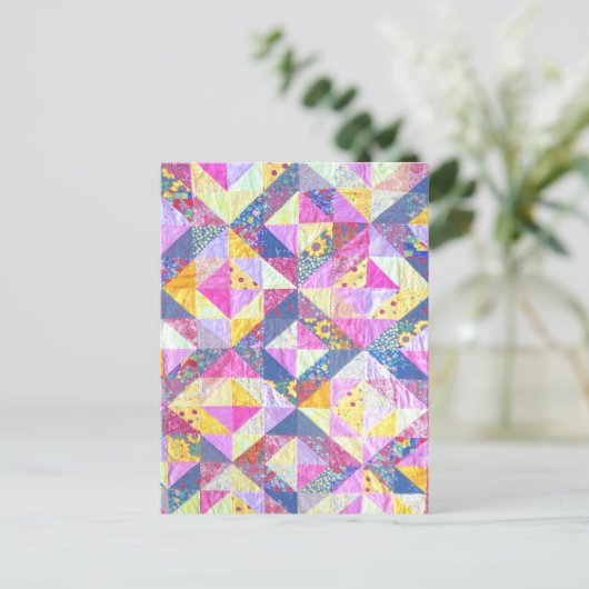 Roze Patchwork Quilt Briefkaart (Staand voorkant)