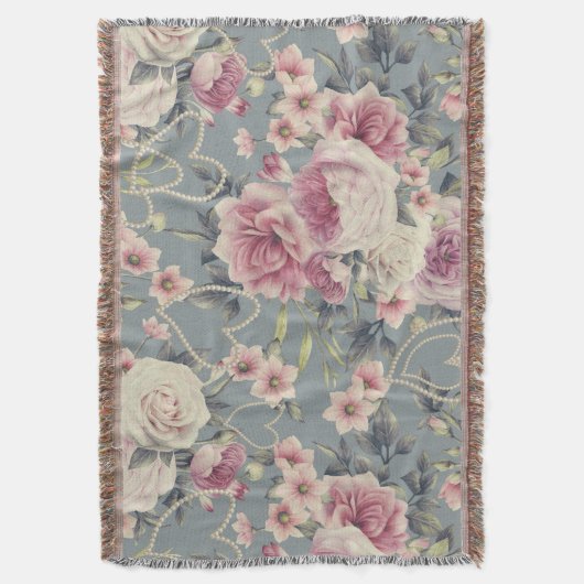 roze patroon en parelharten deken (Voorkant Verticaal)