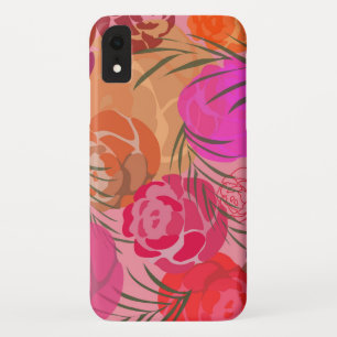 Roze patroon met bloemen en planten iPhone XR hoesje