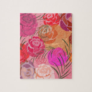 Roze patroon met bloemen en planten legpuzzel