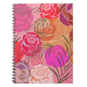 Roze patroon met bloemen en planten notitieboek