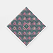 Roze Pauwveren en Monogram op Diep Groen Servet (Hoek)